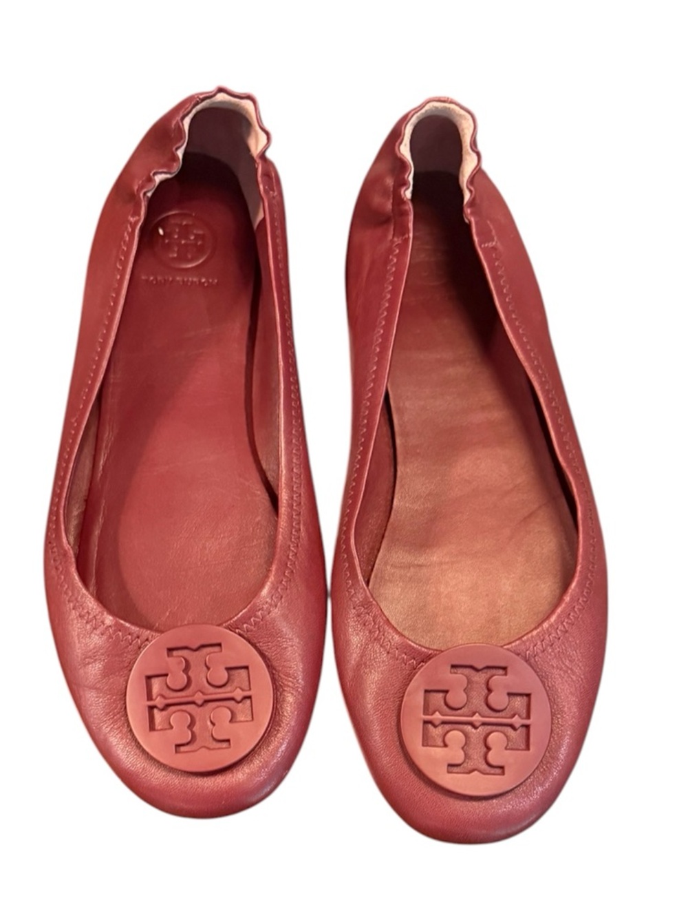 Tory Burch Reva Travel Burgundy Leather Ballet Flats Size 9